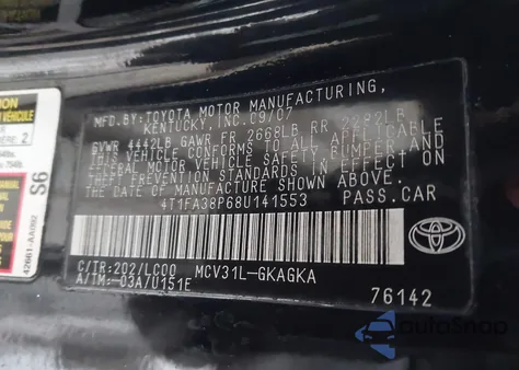 2008 Toyota Camry Solara Sle z USA, uszkodzony, nr VIN 4T1FA38P68U141553